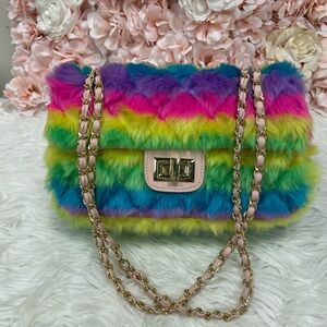 Colorful Faux Fur Chain Shoulder Bag